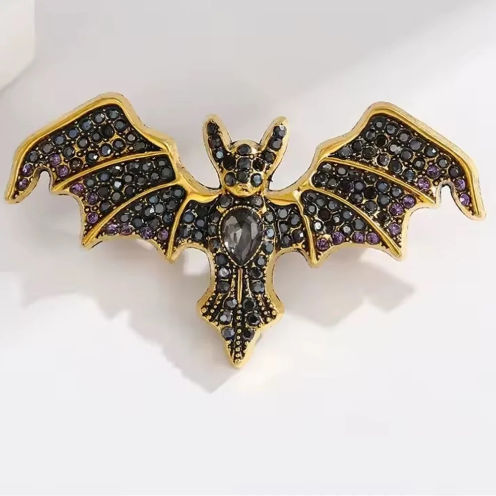 Vampire Bat Black Crystal Brooch